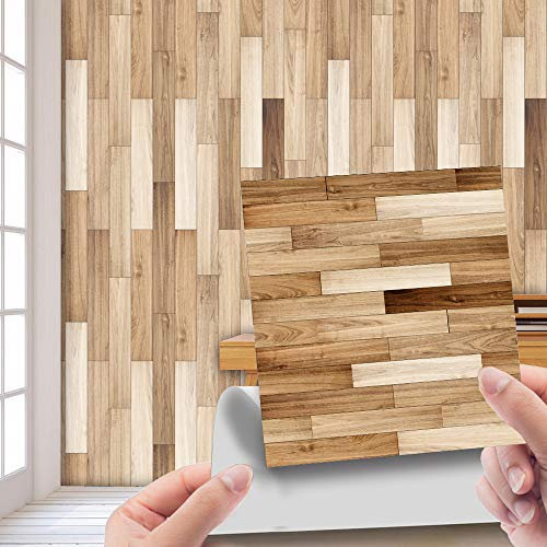 Hiser Adhésive Décorative à Carreaux pour Salle de Bains et Cuisine Stickers Carrelage, 20 Pièces Divers Motifs de Grain de Bois imperméables Auto-adhésifs Décoration (1,20x20cm)
