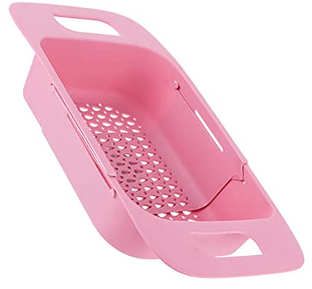 Angoily Scolapasta estensibile per lavello e scolapasta regolabile, pieghevole, salvaspazio, per frutta, verdura, pasta, PP, 37.5x18.5x8cm, rosa