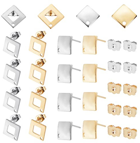 UNICRAFTALE 32pcs 2 Farben Rhombus Ohrstecker Erkenntnisse 2 Stile 304 Edelstahl Hypoallergen Ohrringe Ohrstecker Mit Ohrmuttern Für DIY Ohrringe Schmuckherstellung