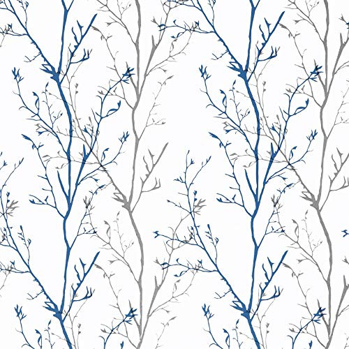 Mecpar Carta da parati con rami di albero grigio e blu, 45 x 299,7 cm, carta da parati naturale, moderna, rimovibile, in vinile autoadesivo, per mobili, artigianato, pareti
