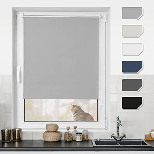 BondFree Verdunkelungsrollo Klemmfix Thermorollo ohne Bohren,80x120cm(BxH) Hellgrau, Sonnenschutz& Hitzeschutz Rollos für Fenster und tür