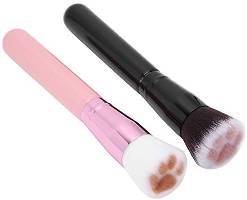Pinceau de fond de teint, 2pcs pinceau de visage de patte de chat design mignon pinceau cosmétique professionnel pinceau de maquillage doux pour poudre blush bronzant