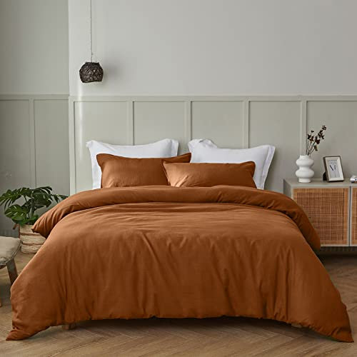 Simple&Opulence Funda Nordica 230x220 cm con Funda de Almohada 50x75cm -Juego de Funda Nordica Cama 135 de Lino y Algodón, Suave,Transpirable y Cómodo para Todo el Año,Caramelo