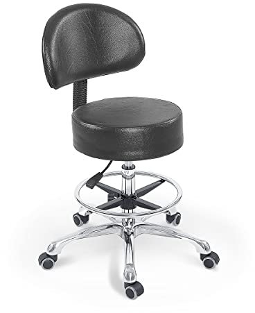 Grace&Grace Rollhocker Mit Rückenstütze Höhenverstellbar Hocker Mit Rollen Drehhocker - perfekt als Bürostuhl, Schreibtischstuhl, Gaming Stuhl, Arbeitshocker Bürohocker Sitzhocker