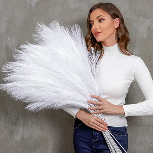 Qubitful Faux Pampas Grass, 9 PCS 37''/3.1FT Tall Fluffy Fake Pompas Floral, Large Artificial Pompous Grass Branches for Floor Vase Fillers, Boho Farmhouse Room Wedding Decor (White)