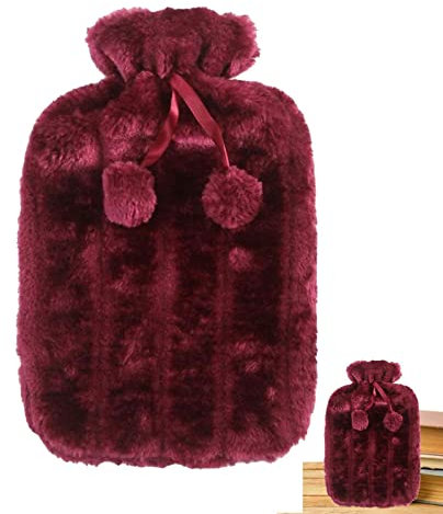 Flyhorse Bouillotte Housse - Bouillotte en Peluche avec Pompons, Sac Bouillotte Électrique, Bouillotte 2 litres, 6 À 8 Heures pour Garder Au Chaud, Bouillotte Seule