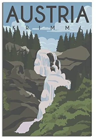 Vintage Austria Falls Reiseposter Leinwand Kunst Poster Geschenk Wanddekoration Malerei Poster Dekorative Poster