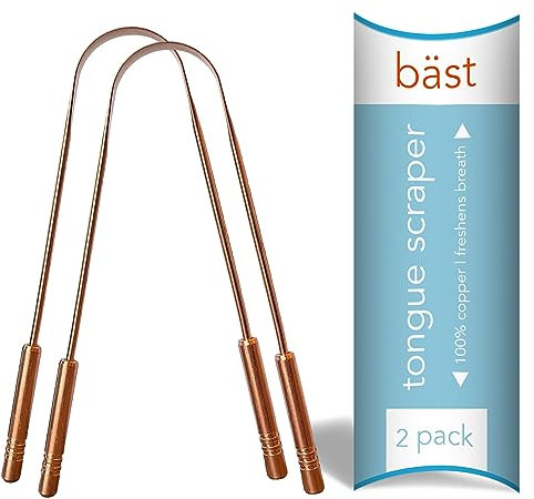 Bäst Zungenreiniger, 100 % reines Kupfer (2 Stück), hochwertiger Zungenreiniger, reduziert schlechten Atem und verbessert die Mundgesundheit, ayurvedische Reinigungsbürste