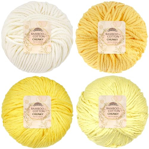 JubileeYarn Bamboo Cotton Chunky Yarn - 100g/Ball - Shades of Yellow - 4 Balls