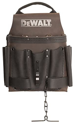 DEWALT Werkzeugtasche für Elektriker, Leder, 8 Taschen, Hammerschlaufen und Bandkette, braun (DWST550114)