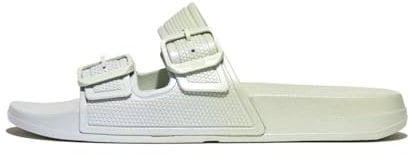 Fitflop Women's IQUSHION Iridescent Two-BAR Buckle Slides Sandal, Sagebrush/Skywash Blue, 8 UK