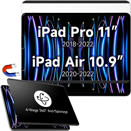 4-Wege Magnetischer Blickschutzfilter Kompatibel Mit iPad Air 5.Generation 2022 &iPad Air 4 2020 10,9 Zoll &iPad Pro 11(2022-2018), Abnehmbar 360-Grad Anti Glare Blaulicht Privacy Screen Sichtschutz