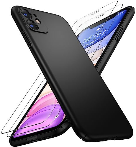 Natiiozie Ultra Dünn Handyhülle für iPhone 11 Hülle PP Case mit 2 Stück Panzerfolie, Slim Leicht Hartschale mit Voll Kameraschutz Kratzfeste Matt Hülle für iPhone 11 Schutzhülle - Schwarz