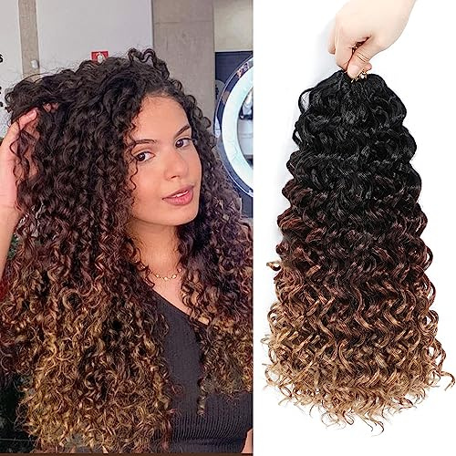 GOGO Curly Crochet Hair 14 Inch 7 Packs Curly Crochet Hair for Black Women Deep Wave Crochet Hair Beach Curls Synthetic Braiding Hair Extensions (14 inch, 7 Packs 1B/30/27)