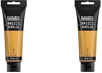 Liquitex 8870020 Basics - Peinture acrylique, peinture artistique monopigmentée, résistante à la lumière, qualité archive, finition satinée, tube de 118 ml - Or (Lot de 2)
