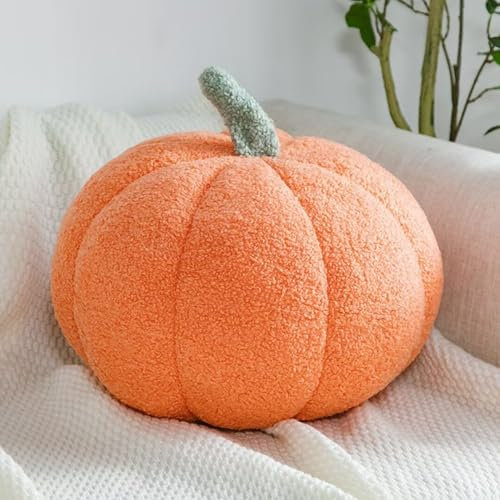 Kürbis Kissen, 3D Kürbis Deko, Halloween Plüsch Kürbis Kissen Gemütliche Herbst Gefüllte Zierkissen für Erntedankfest Weihnachten Schlafzimmer, Stuffed Plush, Orange, 30cm