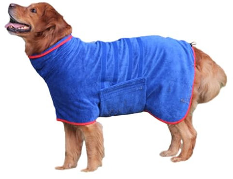 Bibykivn Hundebademantel, Einstellbare Dichtheit Hundebademantel mit Klettverschluss, Schnelltrocknender Hundebademantel für Mittelgroße/Große Hunde (Blau, XL)