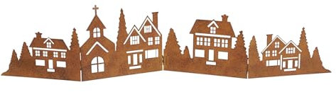 Spetebo Deko Häuserzeile aus Metall klappbar 77 x 17 cm - rost - Weihnachtsstadt Silhouette zur Tischdekoration - Weihnachtsdeko Tischdeko für Weihnachten Weihnachtsstadt Skyline