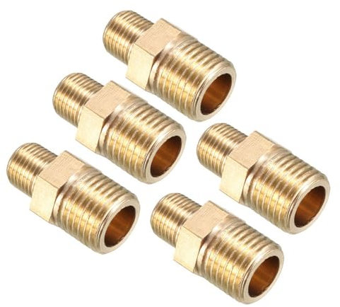 TOP-VIGOR 5 Stück Messing Rohrverschraubung, Sechskantnippel 1/4 BSP Außengewinde x 1/8 BSP Außengewindeverbinder, Außengewinde Messing Rohr Hex Nippel Fitting Schnelladapter