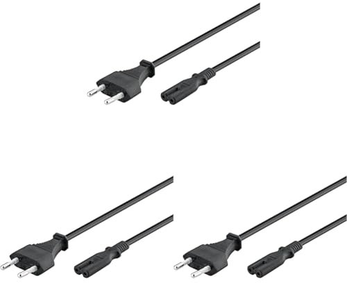 Goobay 95039 Euro Netzkabel 2 polig Eurostecker Typ C & C7 Buchse universelles Stromkabel Eurokabel Anschlusskabel Schwarz Verlängerungskabel 5m (Packung mit 3)