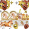 Aszaui 96 Pièces Vaisselle Cheval Anniversaire, Décorations Anniversaires Cheval,Deco Cheval Anniversaire pour Enfant,Vaisselle de Fête Cheval Comprenant Assiette,Tasse,Nappe,Paille, pour 16 Invités
