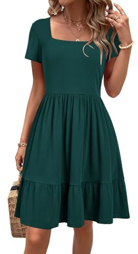 Newshows Sommerkleid Damen Knielang Strandkleid Sommer Outfits Kleid Elegant Kurz Partykleid Mit Taschen Dunkelgrün