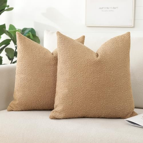 Artscope 2er Set Boucle-Kissenbezügen Einfarbig Wurfkissenbezug Moderne Dekokissen Kissenhülle Set Kissen Fall für Sofa Auto Schlafzimmer Zuhause Dekor 40x40cm, Braun