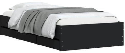 vidaXL Bettgestell, Bettrahmen mit Lattenrost, Bett Gästebett mit Schubladen, Einzelbett Schlafzimmerbett Schlafzimmermöbel, Schwarz 100x200cm Holzwerkstoff