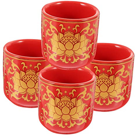 Zerodeko Wohnkultur 4 Stück Wasserbecher Buddha-tasse Aus Keramik Buddhistische Dekoration Ritueller Kelch Altarbecher Aus Keramik Mini Teetasse Keramik Arabisch Magische Rot