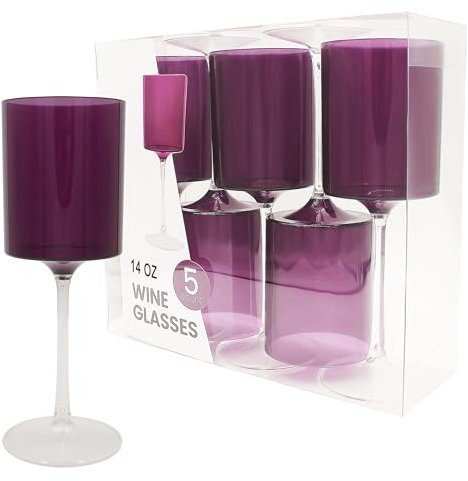PARTY BARGAINS 14oz Plastic Two Tone Wine Glasses, Purple & Clear, 5 Pack