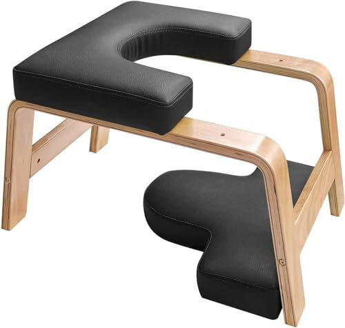Eumatenova Yoga Kopfstandhocker，Kopfstandhocker，Kopfstandstuhl für Gleichgewichtstraining, Inversion Stool w/Solid Wood Frame & Detachable PU Auflagen