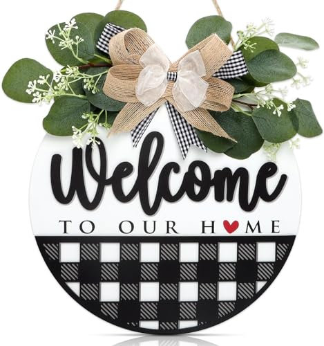 CHDITB Welcome Sign for Front Door,Welcome To Our Home Wooden Hanging Sign,Welcome Wreaths Sign for Farmhouse Porch Decor,Welcome Home Decorations,Front Door Wreaths For Summer