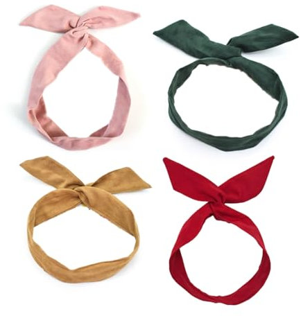 4PCS Solid Color Wired Hair Tie Twist Bow Headband Rabbit Ear Wire Hairbands Yoga Head Wraps Hair Holder Accessory For Women And Girls Rabbit ear band