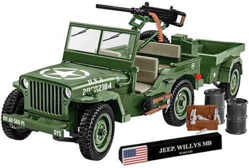 Jeep Willys MB avec remorque et fusil M2 de l'armée américaine - Édition Executive en blocs de construction avec 1580 éléments de construction