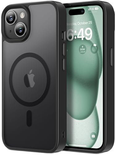 HOOMIL Magnetische Hülle für iPhone 15, Kompatibel mit MagSafe, Militärschutz, Stoßfest Kratzfeste Transluzente Matt Rückseite Schutzhülle - Schwarz