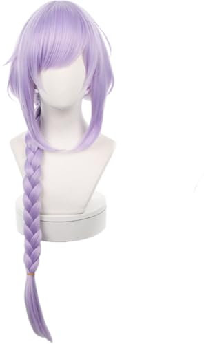 Qiqi Cosplay-Perücke für Genshin Impact, lila Langhaarperücke, Anime-Kostümperücke mit glattem Haar und Pony Zopf