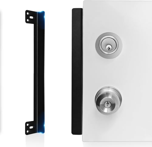 MOSECYOU Door Latch Guard Plate 12” with 1” Offset Cover, Protector Shield | For Outswing Door Security, for Door Knob/Deadbolt/Mortise Door Lock, 2.5mm THK Hardened Steel