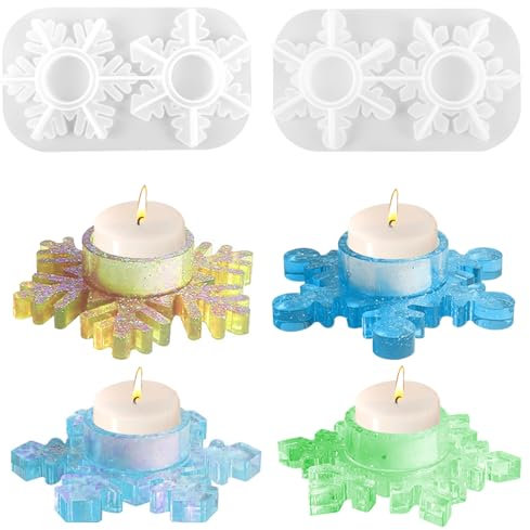 Gießformen Silikon Weihnachten Kerzenständer, 2 Stück Silikonform Schneeflocke, Silikonformen Gießformen Weihnachten, Schneeflocken Kerzenständer Silikonform, Epoxidharz Formen Weihnachten