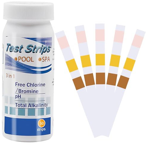 Pool Teststreifen, 50 Stück 3 in 1 Wassertester, Wasserqualitäts-Testkit, Pool Tester PH und Chlor, Messstreifen Test für Schwimmbad, Spa und Whirlpool, Chemikalien