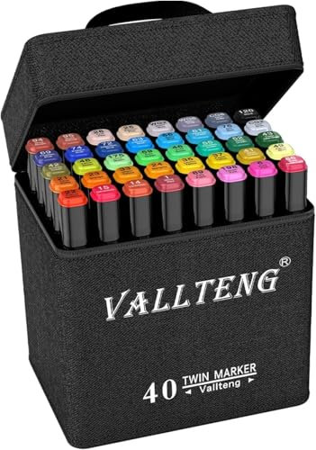 Vallteng Rotulador de 40 Colores,Marcadores Permanentes,Rotuladores Alcohol de Doble Punta para Artistas,Rotuladores Alcohol para Pintura, Dibujo, Diseño, Representación, Cartas, Carteles