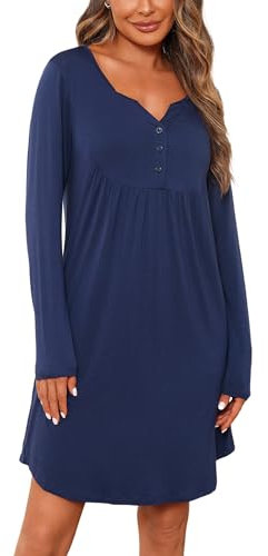 Jahetuul Chemise de Nuit Maternité Coton Robe Allaitement Maternité avec Bouton Vetement Grossesse Femme Pyjama à Manches Longues Vêtements de Nuit Allaitement pour Femmes