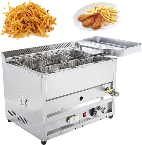 Kommerzielle Gasfritteuse, Propan-Gasfritteuse, freistehende Temperaturkontrolle, Gasfritteuse, Edelstahl-Tankkorb, Tischplatte, für Pommes Frites, Restaurant, Zuhause, Küche (Größe: Stil 2)