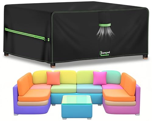 Lorugred Outdoor Garden Furniture Covers 250 x 250 x 90cm With Air Vent,Waterproof Patio Rattan Sofa Table and Chair Set Cover - 420D Oxford Fabric,Windproof - Cube/Square