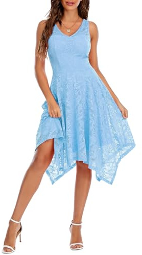 Meetjen Damen Elegante Hochzeit Gast Kleid Knielang Festliche Cocktailkleid Brautjungfern Midi Kleid A-Linie Abendkleid