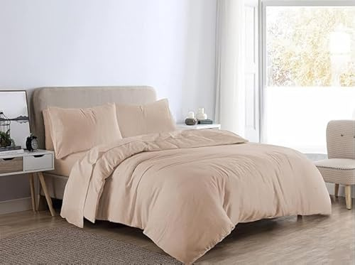 Bella Nights Flannelette Duvet Cover Set – 100% Brushed Cotton Bedding with Matching Pillowcases Soft & Warm Thermal Bed Linen for All Seasons – Cozy Flannel Quilt Cover Set (Latte, Double)