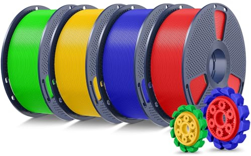 SUNLU PLA+2.0 Filament 1.75mm 4KG, Upgrade PLA Plus 3D Drucker Filament, Stärker und robuster, Maßgenauigkeit +/-0.02mm, 1KG Spule, 4KG in Total, Rot+Klein Blau+Grün+Gelb