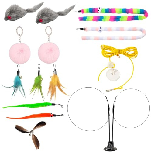 BrKern 15pcs Katzenspielzeug, Interaktives Katzenspielzeug Selbstbeschäftigung, Spielzeug Set Für Katzen Mit Federn, Bällen Und Saugnapf, Ideal Für Indoor-Katzen Und Mehrkatzenhaushalte