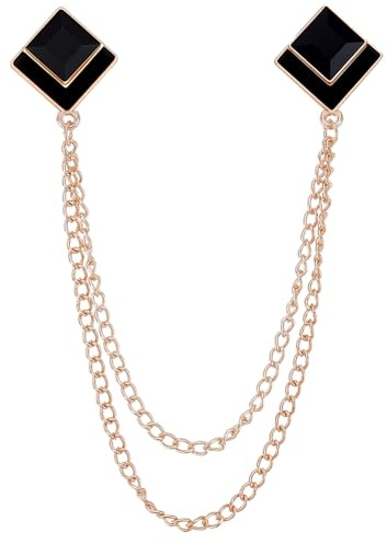 craspire Broche Chaîne en Pierres Précieuses Épingle à Col Suspendue Épingles à Revers en Chaîne Dorée Double Pompon Strass en Cristal pour Hommes Costumes Cravates Chemises Badges Smokings Bals
