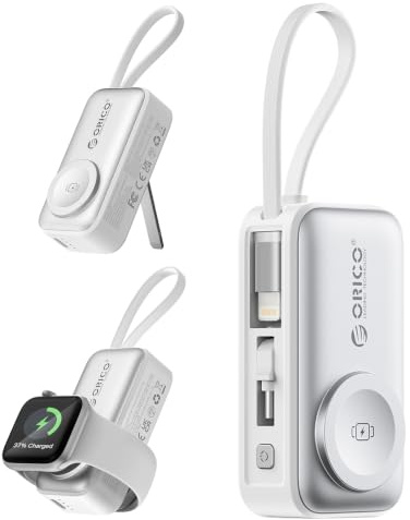 ORICO Mini Power Bank, 20W PD Fast Charging with Lightning Cable, 5000mAh Small Power Bank for Apple Watch, iPhone 17/16/15/14, Samsung S23 Series, Note20 Series, iPad, AirPods, and More, White