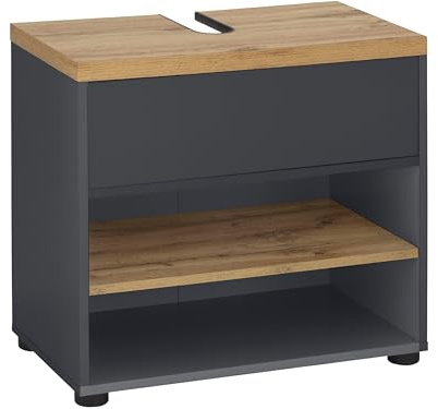 Thessa Waschbeckenunterschrank aus Spanplatte, 1 Klappe, Anthrazit/Eicheoptik (BxTxH) 60x35x57 cm